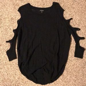 Black tunic sweater with arm cutouts